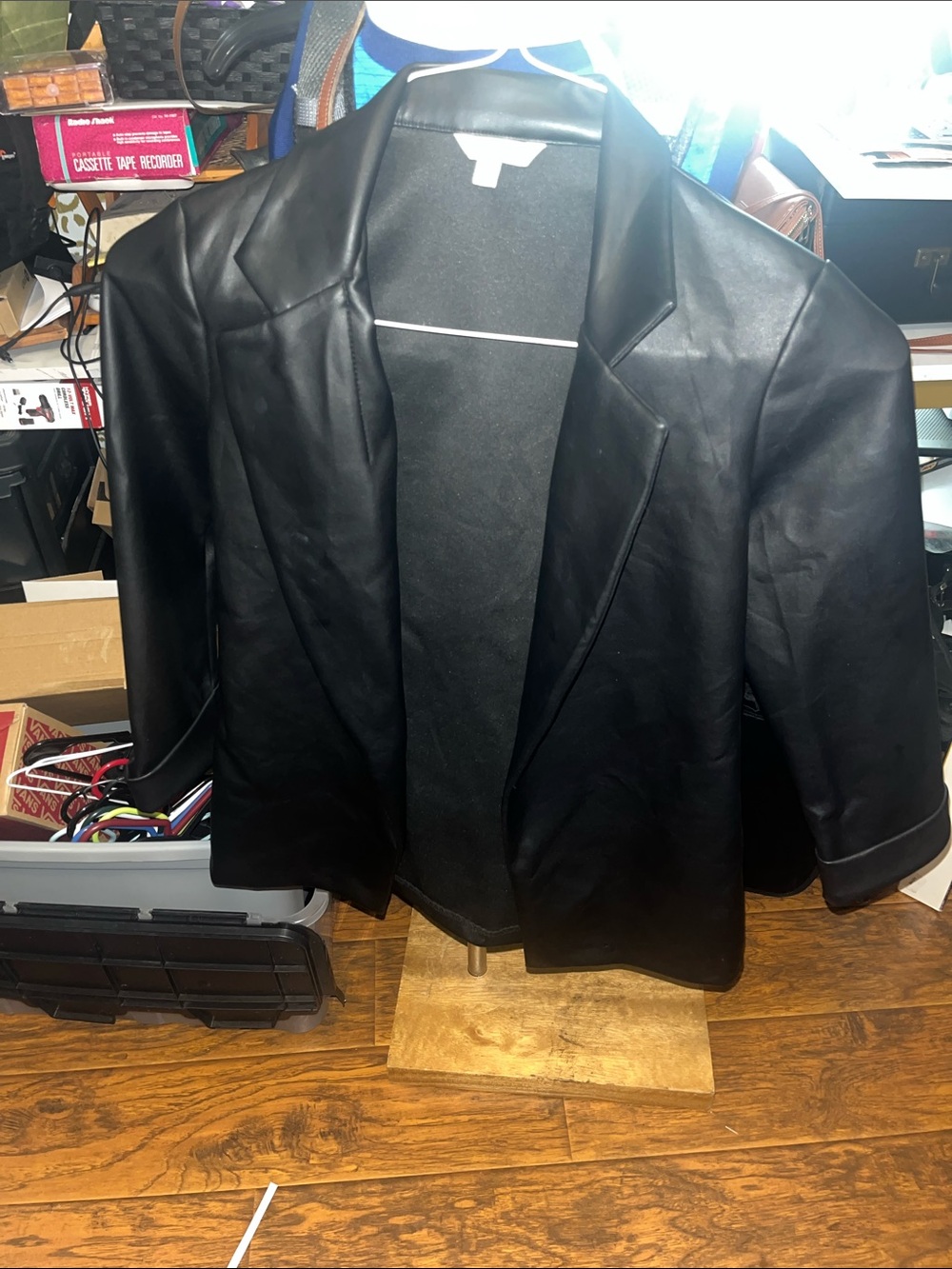 Women's Black Faux Leather like  Blazer Jacket